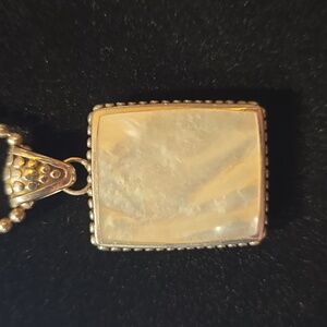 REVERSIBLE Pendant Mother of Pearl and Turquoise set in Sterling Silver 1" long